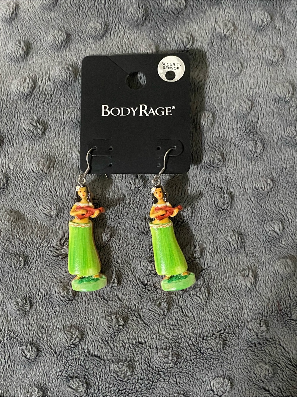 Spencer's Neon Green Hula Girl Drop Earrings